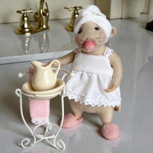 Needle Felted Mice in the Bathroom Handmade Wool Collectible Figurine (set)