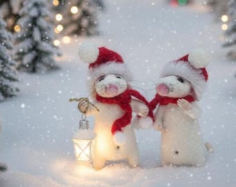 Needle Felted Mice Set Wool Christmas Ornament Winter Decor Gift forher