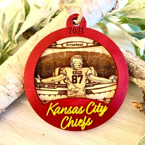 Kansas City Chiefs Ornament | Travis Kelce | KC | Mahomes | KC Ornament | 2023 | Football | Superbowl | Christmas Gift | Handmade | Football