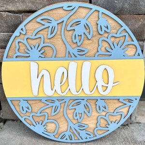 Hello Door Hanger | Cheerful Door Sign | Floral | Year Round Door Sign | Wood Sign | Wood Door Sign |