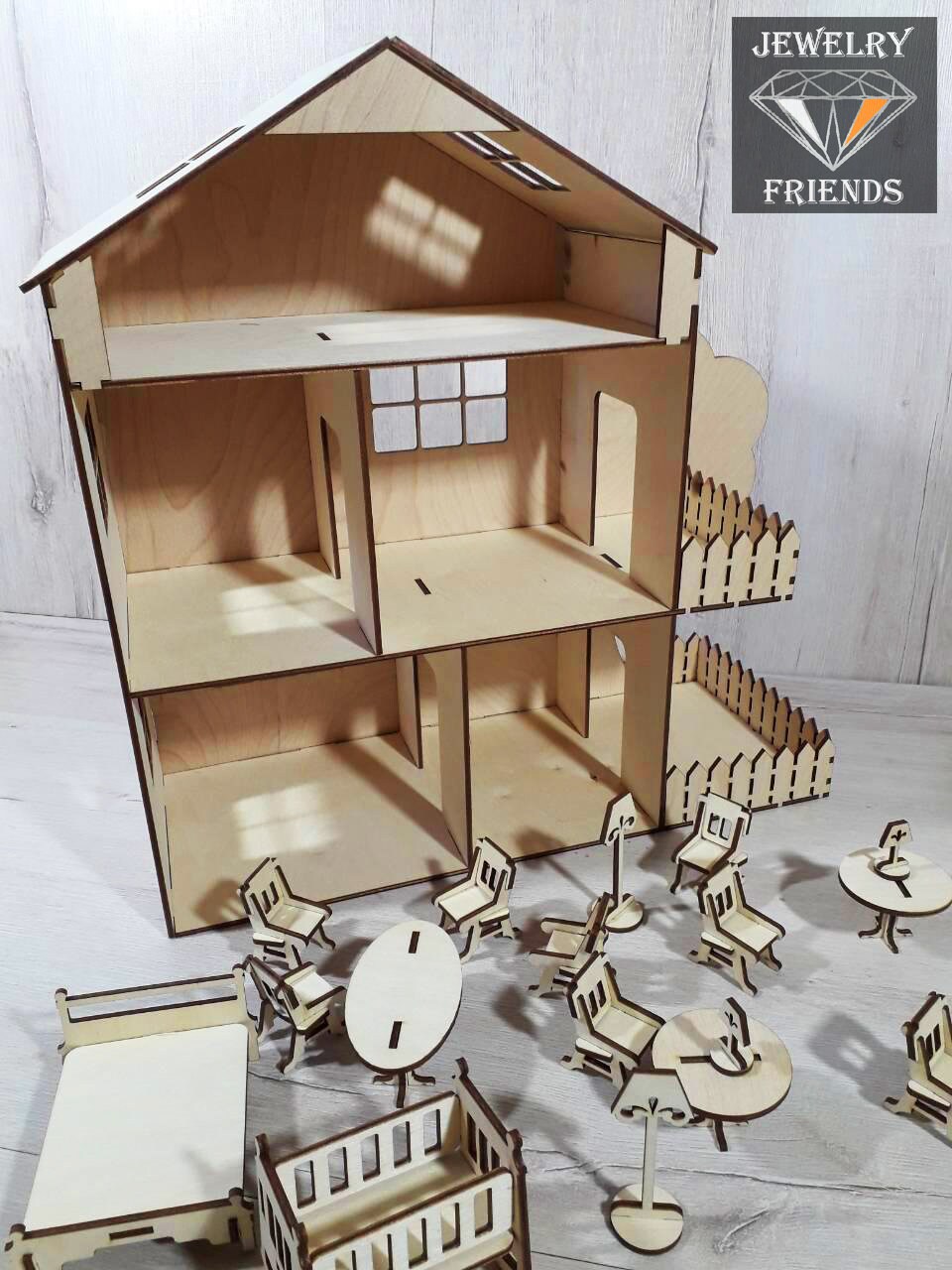 Wooden dollhouse with furniture doll house dollhouse Doll Etsy