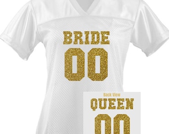 Personalized Bride Football Jersey, Custom Gold Glitter Bling
