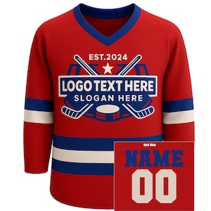 Customized Hockey Jersey, Personalized Name, number, logo, Ice Hockey Jersey Uniform in Red, Black, Green, Yellow, Gold, White, Gray colors.