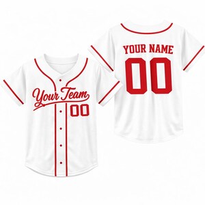 Personalized Kids Baseball Jersey, Custom Name Number, Birthday Gift White-red