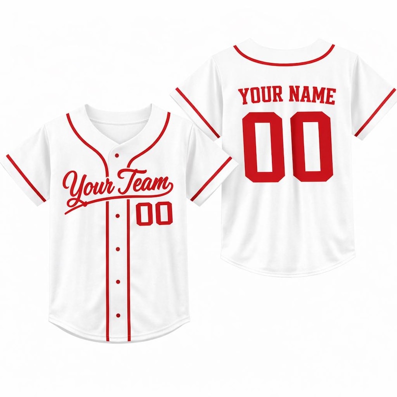 Personalized Kids Baseball Jersey, Custom Name Number, Birthday Gift White-red