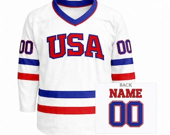 Personalisiertes USA Hockey Jersey - Personalisiertes Country Flaggen Jersey mit Namen & Nummer - Kleinkind bis Erwachsenengröße - Eishockey Fanartikel - Eishockey Fanartikel