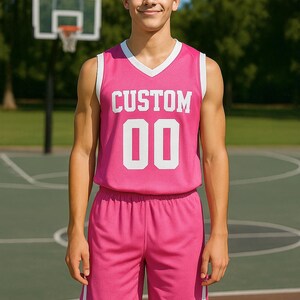 Custom Basketball Jersey – Personalized V-Neck Team Jersey Pink