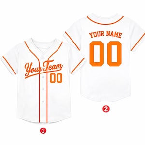 Personalized Kids Baseball Jersey, Custom Name Number, Birthday Gift White-Orange