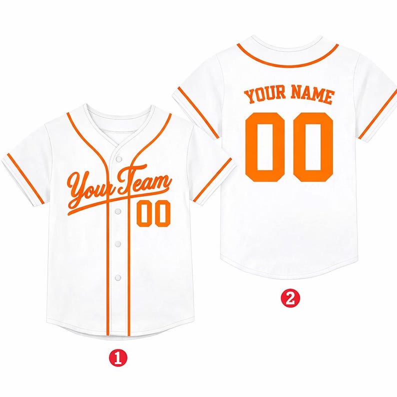 Personalized Kids Baseball Jersey, Custom Name Number, Birthday Gift White-Orange