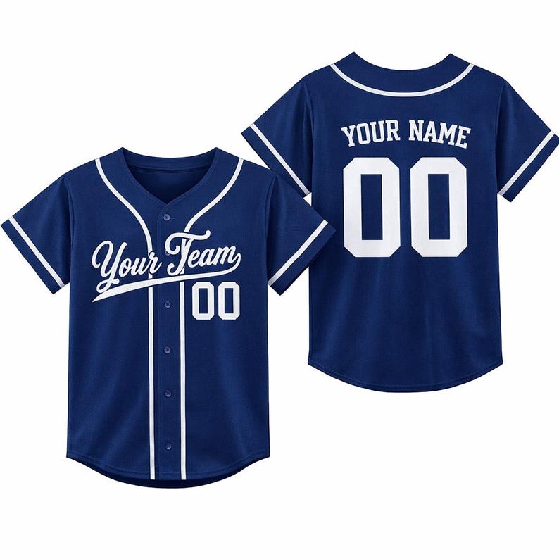 Personalized Kids Baseball Jersey, Custom Name Number, Birthday Gift Dark Blue