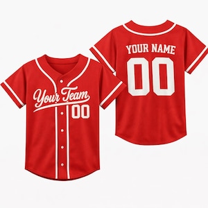 Personalized Kids Baseball Jersey, Custom Name Number, Birthday Gift Red-White