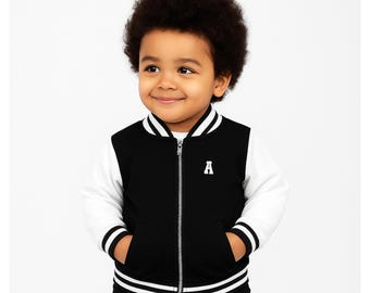 Giacca Bomber con iniziale, giacca universitaria personalizzata, maglia universitaria da football personalizzata per bambini, personalizzata con nome e numero