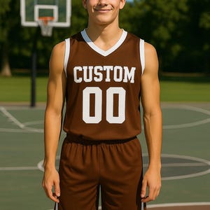 Custom Basketball Jersey – Personalized V-Neck Team Jersey Brown