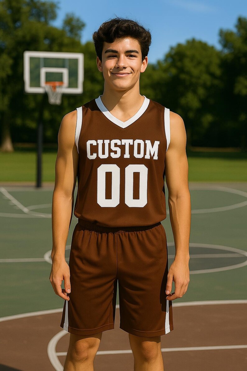 Custom Basketball Jersey – Personalized V-Neck Team Jersey Brown