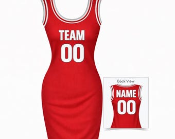 Custom Name Number Basketball Jersey Dress, Ladies Throwback Style
