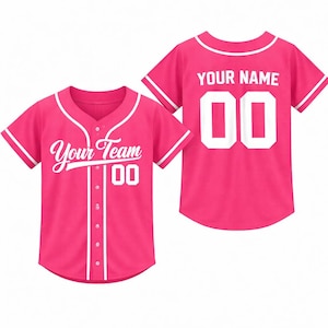 Personalized Kids Baseball Jersey, Custom Name Number, Birthday Gift Pink-White