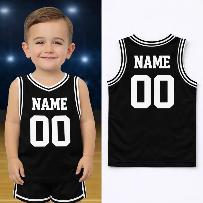 Camiseta de baloncesto infantil personalizada: camiseta deportiva sin mangas personalizada para bebés y niños pequeños con nombre y número, regalo único para bebés. imagen 6