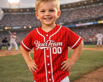 Custom Striped Baseball Jersey, Personalized Name Number Top, Toddler Kids Baseball Shirt