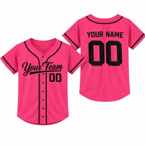 Personalized Kids Baseball Jersey, Custom Name Number, Birthday Gift Pink-Black