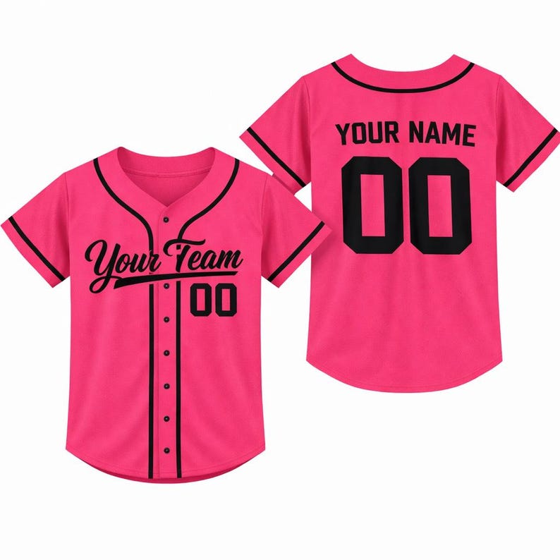 Personalized Kids Baseball Jersey, Custom Name Number, Birthday Gift Pink-Black