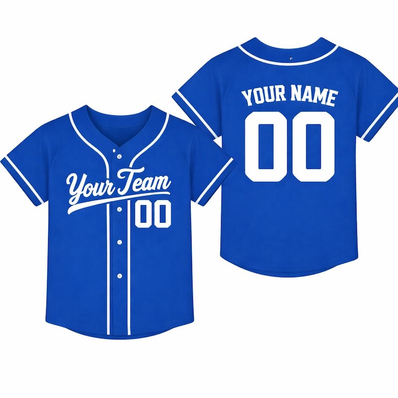 Personalized Kids Baseball Jersey, Custom Name Number, Birthday Gift Blue
