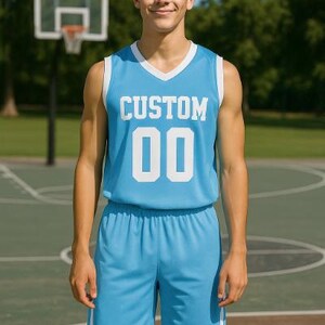 Custom Basketball Jersey – Personalized V-Neck Team Jersey Light Blue