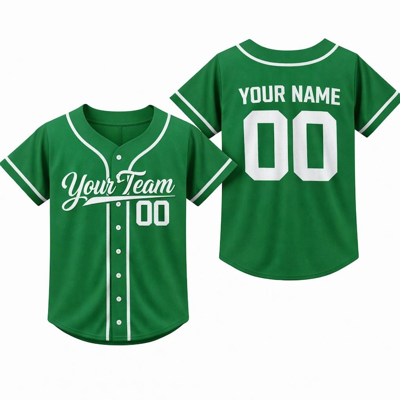 Personalized Kids Baseball Jersey, Custom Name Number, Birthday Gift Green
