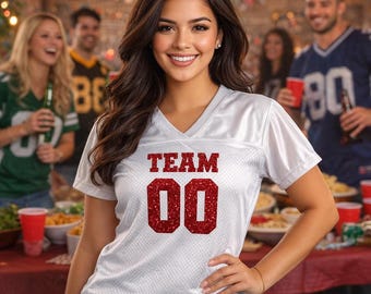 Glitter Personalized Football Jersey, Women Custom Fan Jersey for Game day Party.
