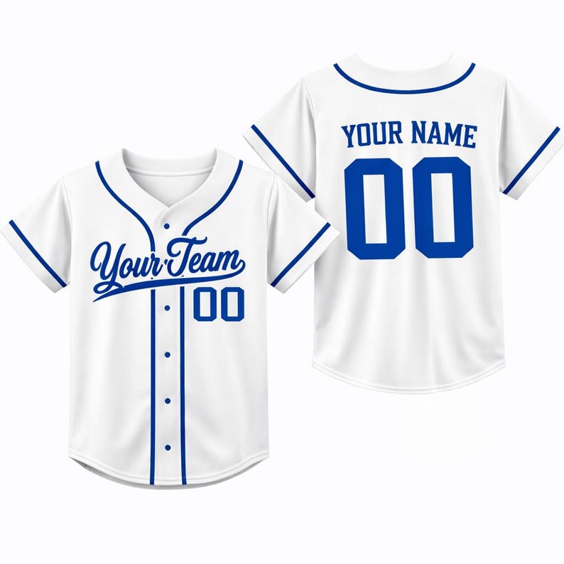 Personalized Kids Baseball Jersey, Custom Name Number, Birthday Gift White-Royal Blue