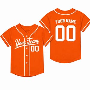 Personalized Kids Baseball Jersey, Custom Name Number, Birthday Gift Orange