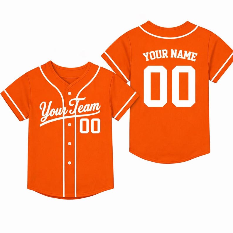 Personalized Kids Baseball Jersey, Custom Name Number, Birthday Gift Orange