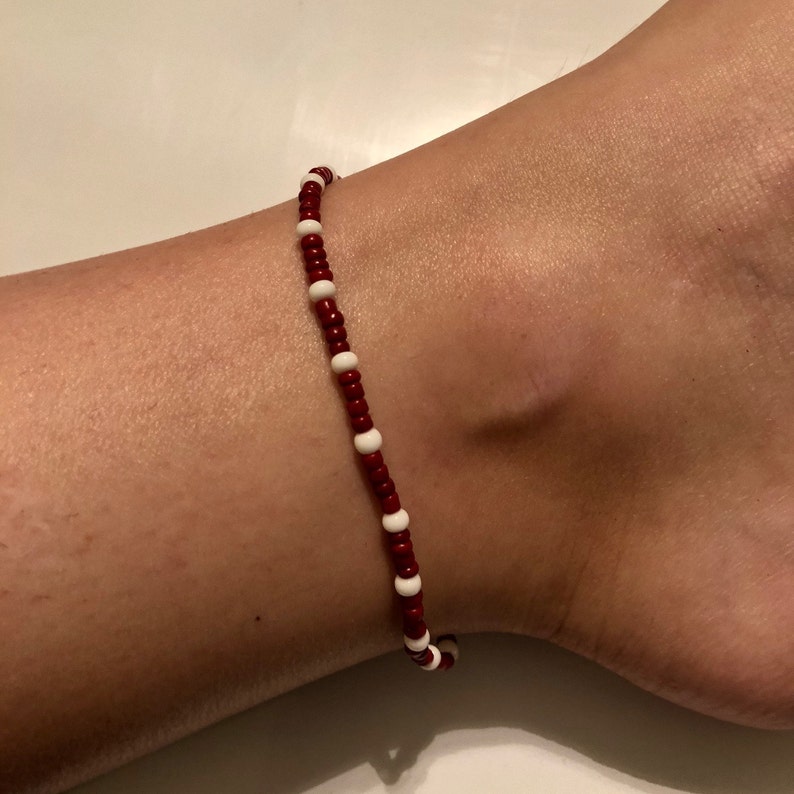 Maroon and White beaded anklet