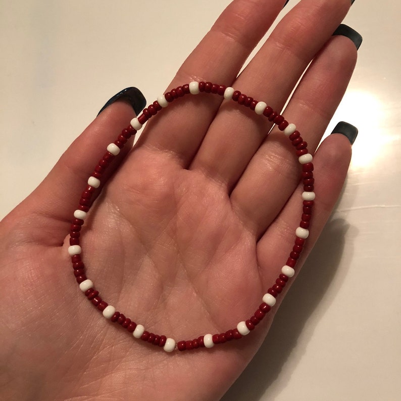 Maroon and White beaded anklet