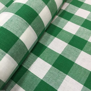 Green Gingham Poly Cotton Check Fabric Cloth - Per Metre - NEW - BARGAIN!