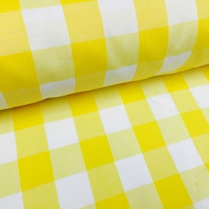 Yellow Gingham Poly Cotton Check Fabric Cloth - Per Metre - NEW - BARGAIN!