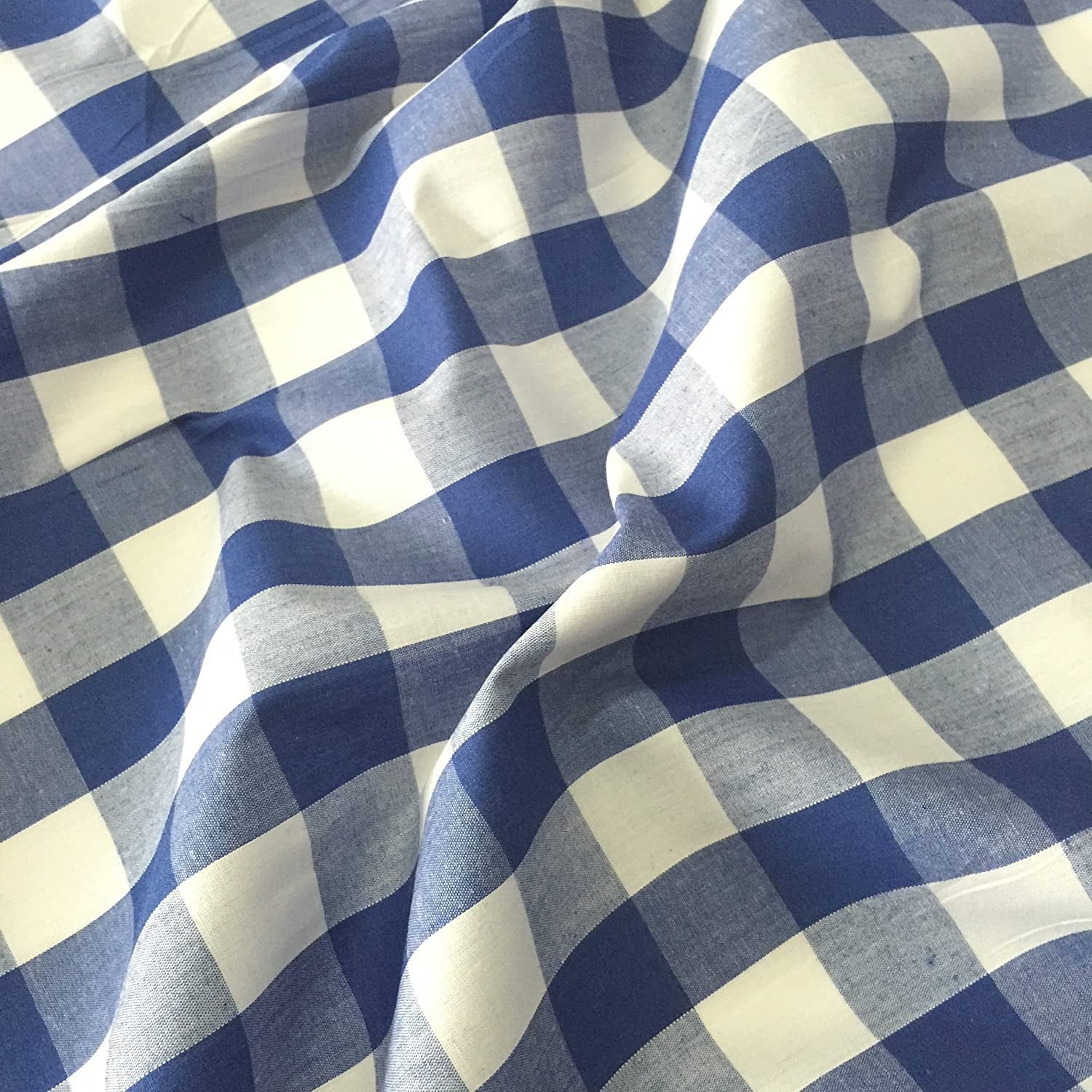 Royal Blue Gingham Poly Cotton Check Fabric Cloth per Metre Etsy