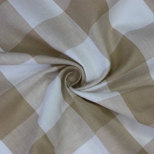 Beige And White Large Gingham Cotton Checkered Fabric - Width 140CM
