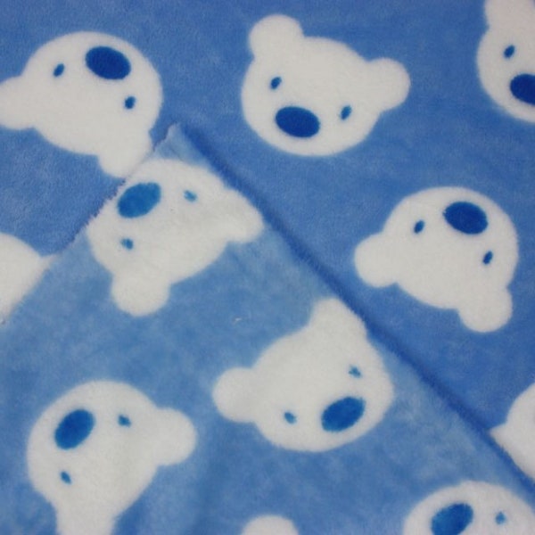 BLUE Teddy Face Plush Cuddle Fleece - Super Soft & Comfy Fabric Blanket Throw Dressmaking - PER METRE