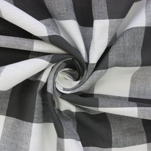 Black And White Large Gingham Cotton Checkered Fabric - Width 140CM