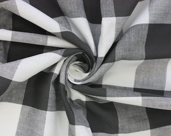 Black And White Large Gingham Cotton Checkered Fabric - Width 140CM