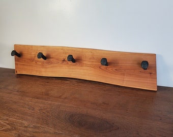 Coat Rack with Railroad Spike Hooks, Cherry