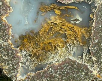 Extra Large Oregon Lucky Strike Thunderegg half with Golden Moss Agate - 3 pounds, 9.6 ounce Polished Collector Specimen #PE103