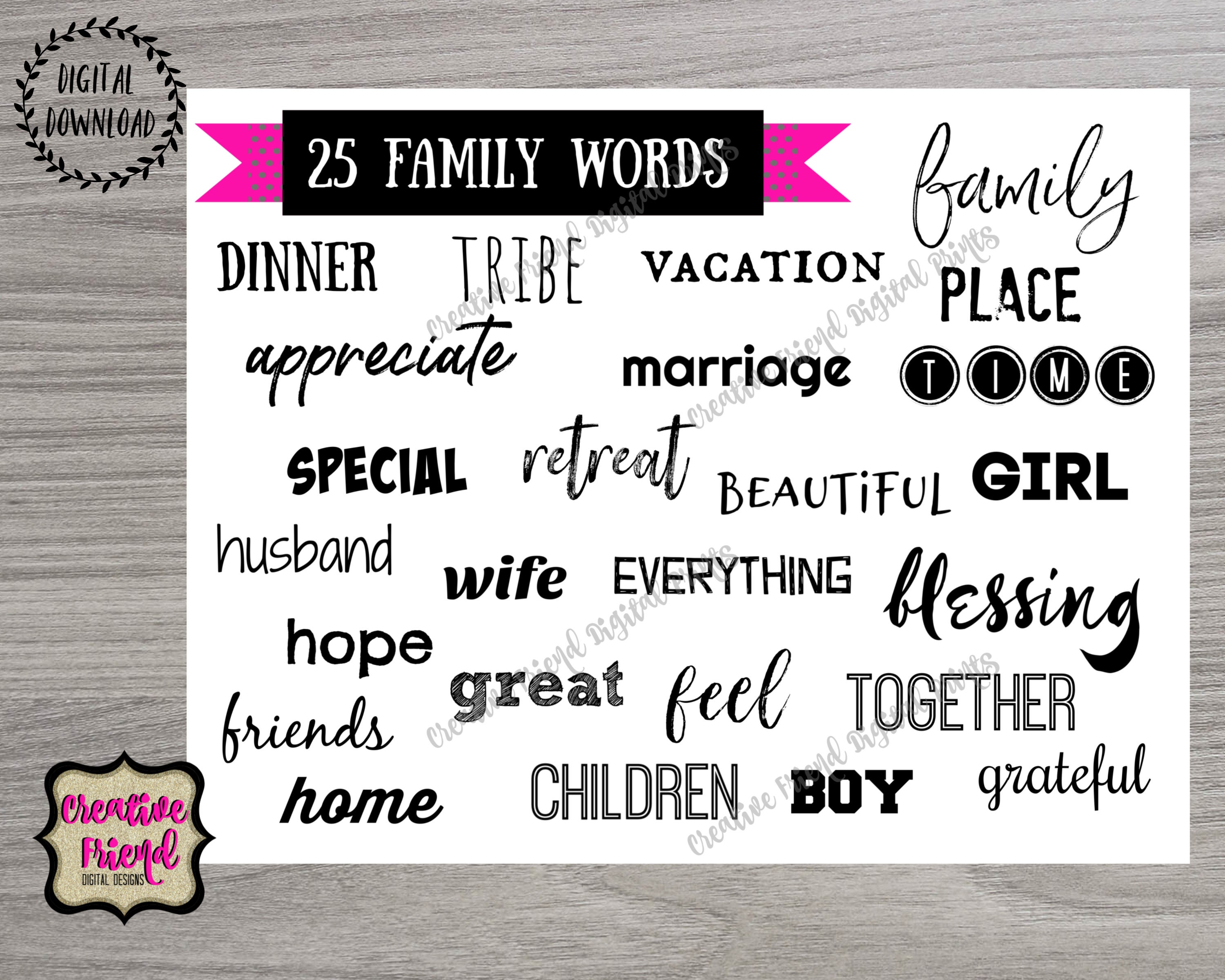 Vision Board Family Words Printables 2020 Vision Etsy