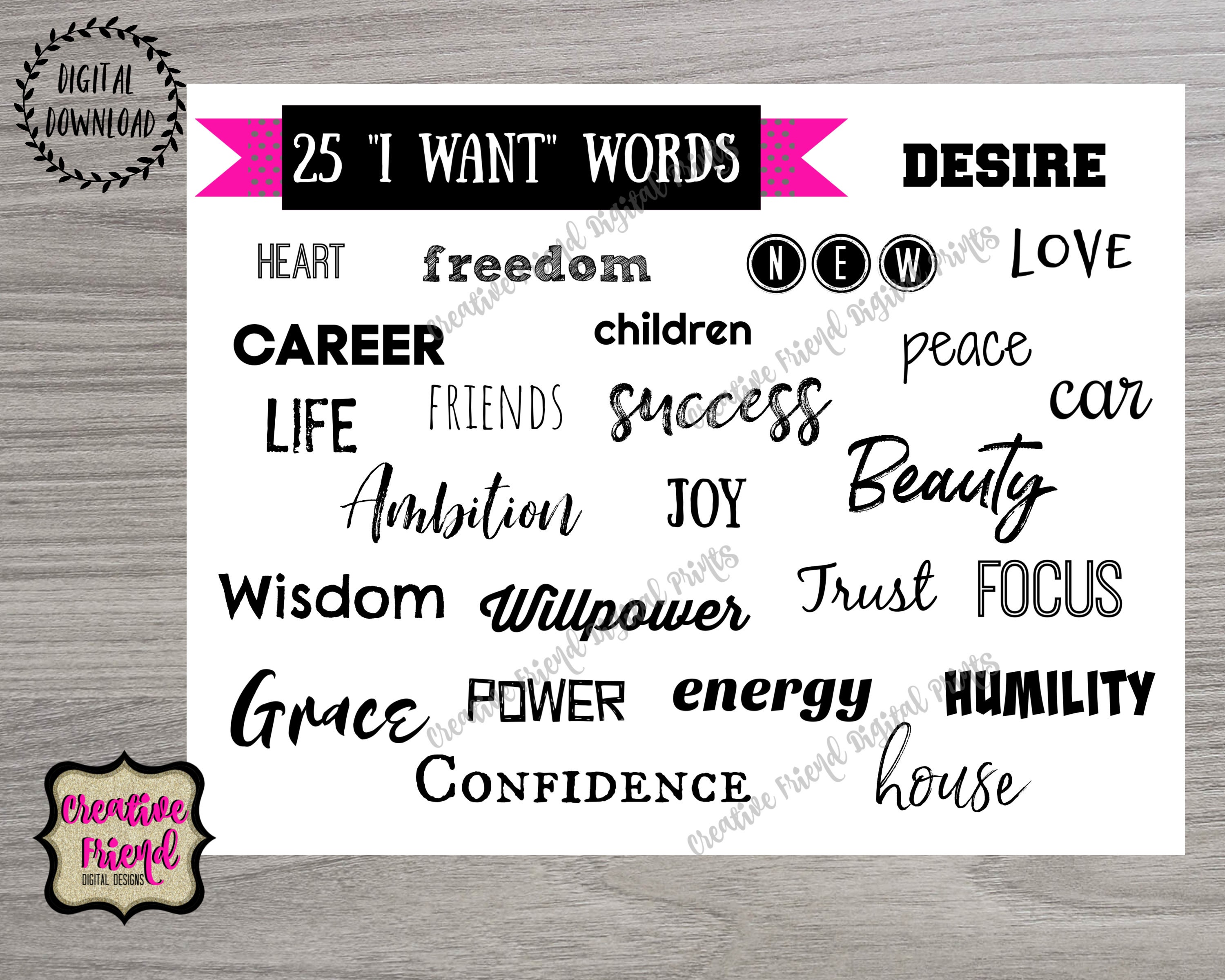 Vision Board Things I Want Words Printables 2023 Vision Powerful Words 