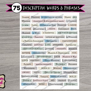 75 palabras y frases positivas / Frases de palabras YO SOY / Afirmaciones diarias / Palabras poderosas / Palabras para álbumes de recortes / Manualidades con tarjetas DIY / Tablero de visión