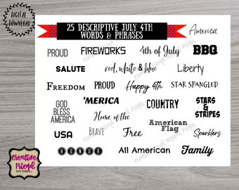July 4th Words & Phrases | Independence Day Printables (PDF, JPG)