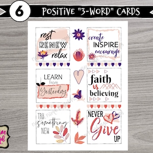 Tarjetas positivas de 3 palabras / Imprimibles de tablero de visión / Palabras afirmativas / Metas de visión / Palabras poderosas / Tablero motivacional / Scrapbooking / Bricolaje