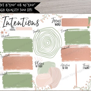 Intentions Board-Sage & Rose Gold | Motivational Board | New Year Focus | Intent | Visual Goal Setting | Goal Template | Accomplish Goals