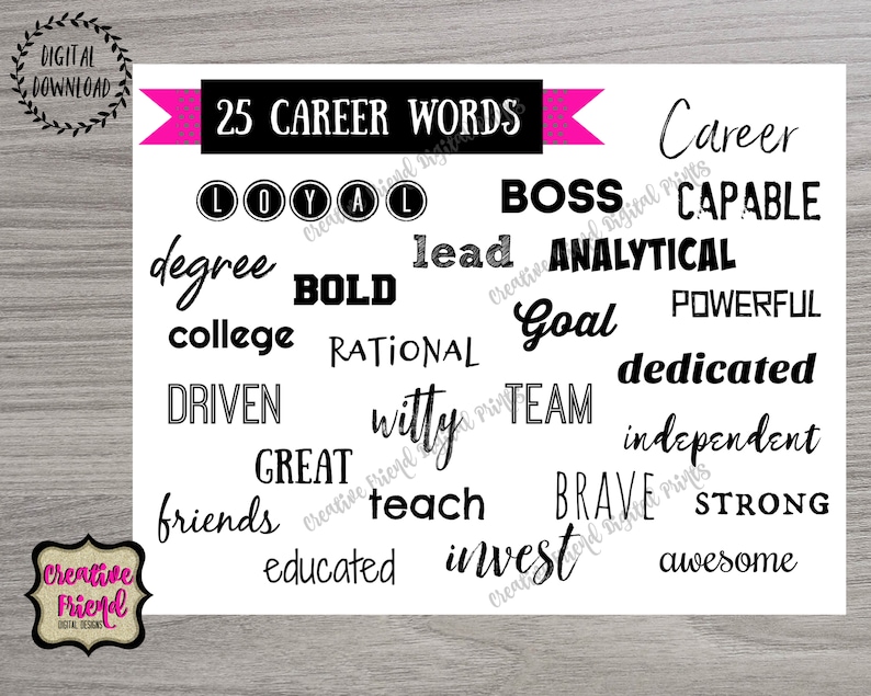 vision board career words printables 2020 vision etsy