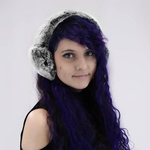 Real Rex Rabbit Fur Earmuffs with Fur Band - Women&#39;s Fall/Winter Fashion - Soft & Trendy Ear Warmers - Chic Style - Black Frost